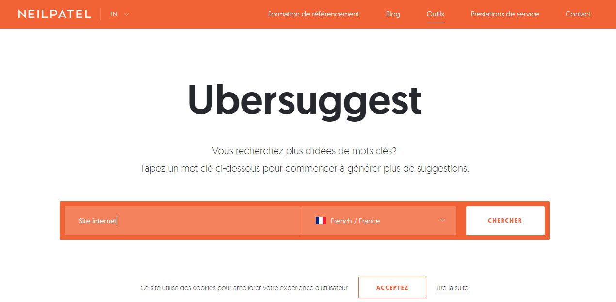 UbberSuggest est un outils de recherche de mot clé convivial et gratuit